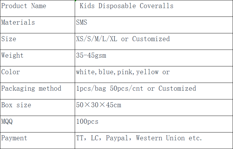 Customized SMS Blue/white/pink/yellow Breathable Kids Disposable Coveralls-Xiantao Zhikang Protective Products Co., Ltd. Customized SMS Blue/white/pink/yellow Breathable Kids Disposable Coveralls-Xiantao Zhikang Protective Products Co., Ltd.